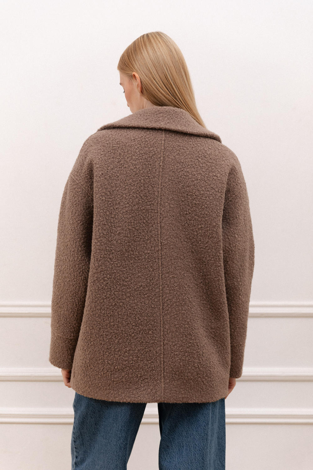 Bouclé coat in Mocha color