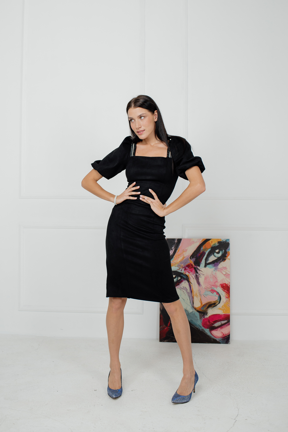 Black silhouette midi dress with tape