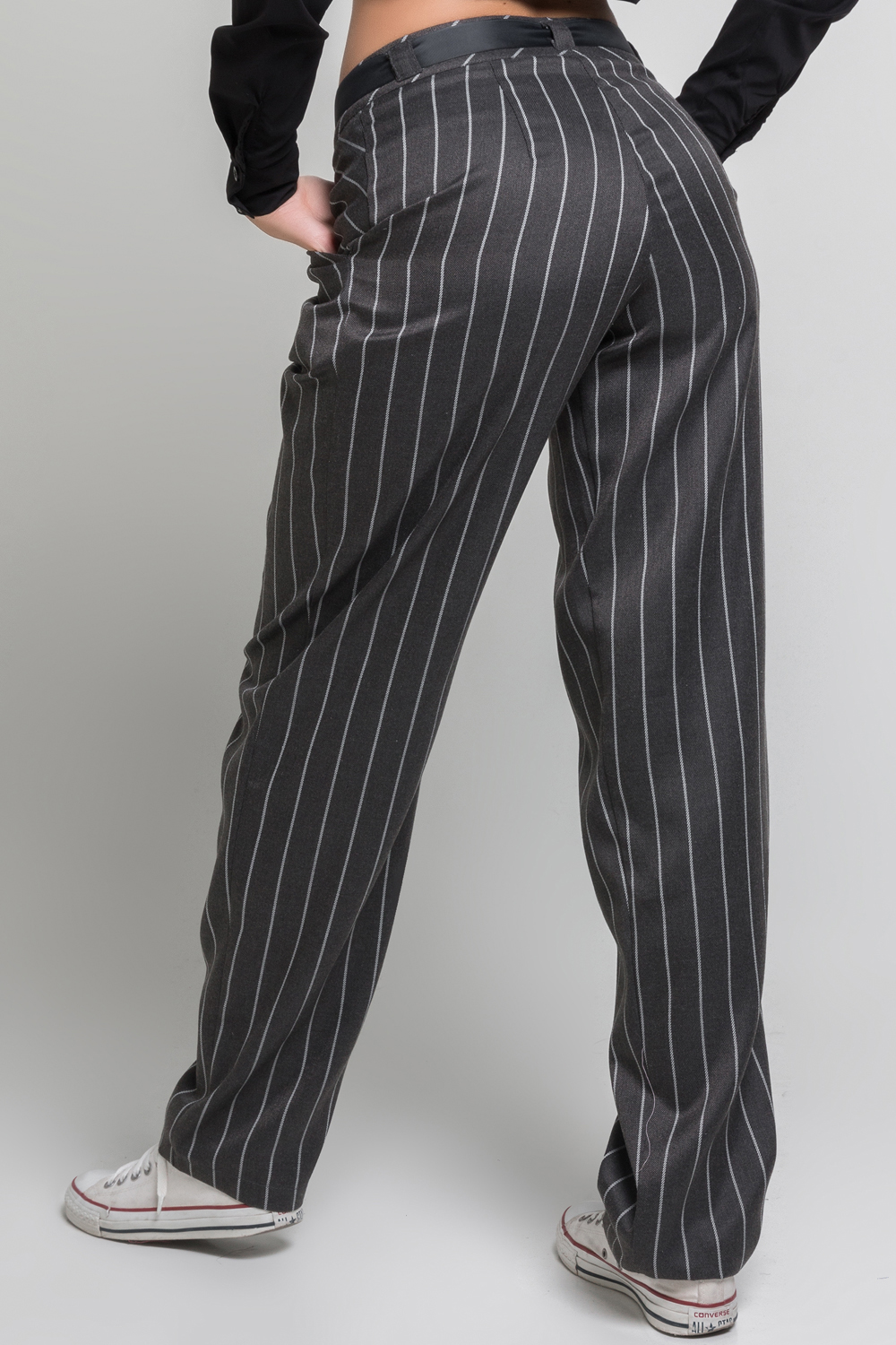 Grey striped trousers