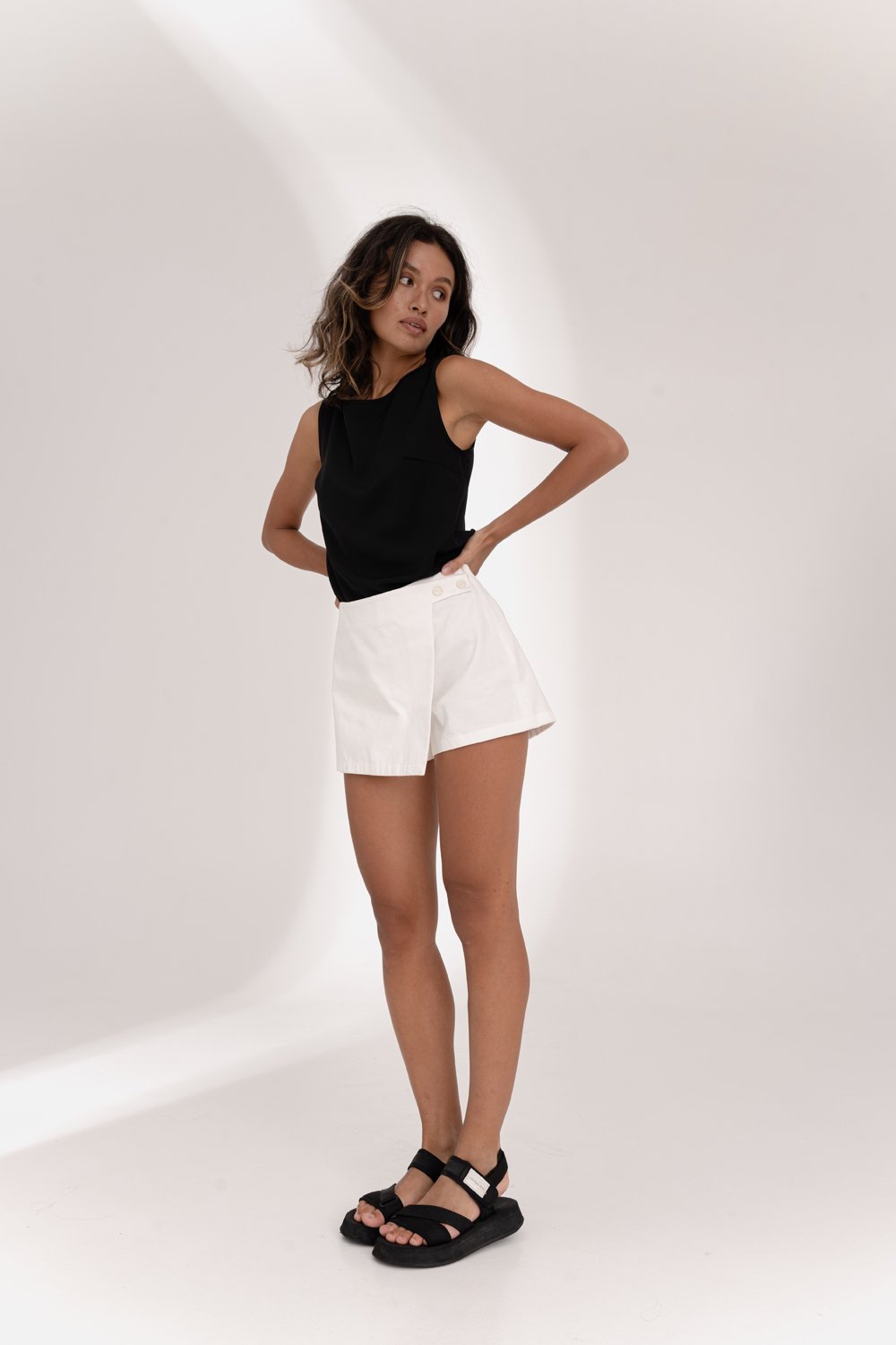 Cotton shorts-skirt in milky color.