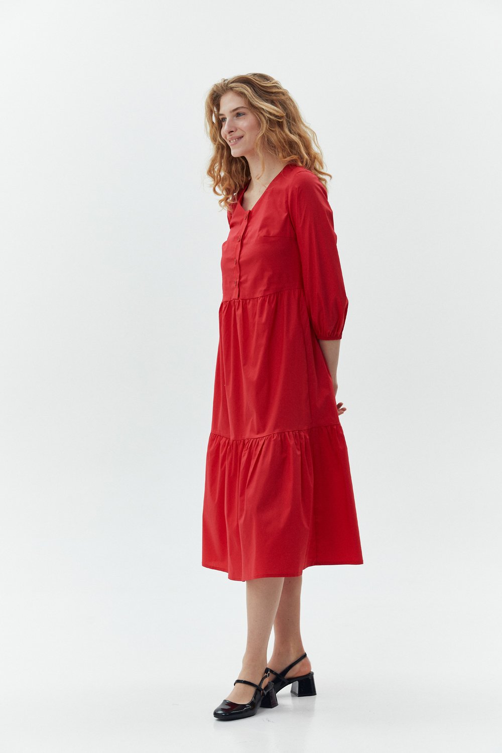 Red cotton midi dress