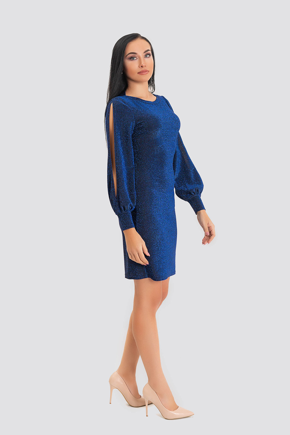 Blue dress with slit sleeves