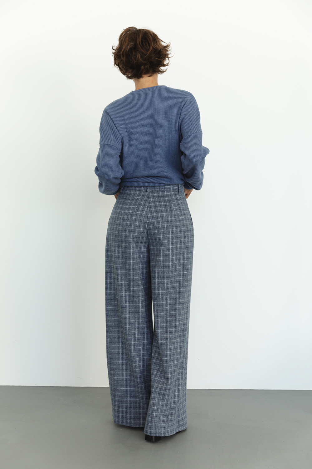 Blue Checked Wide Leg Palazzo Pants