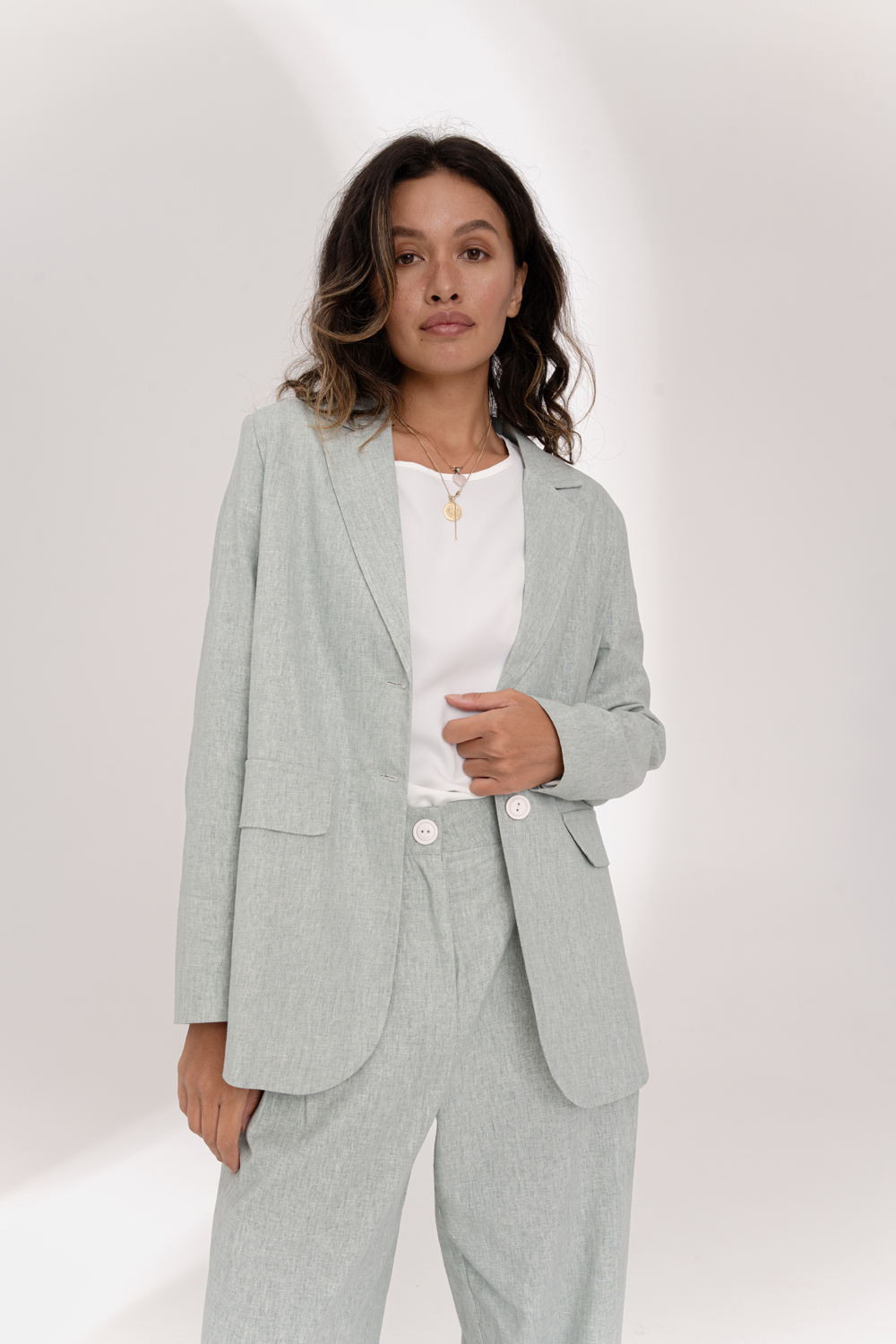 Oversized mint linen jacket