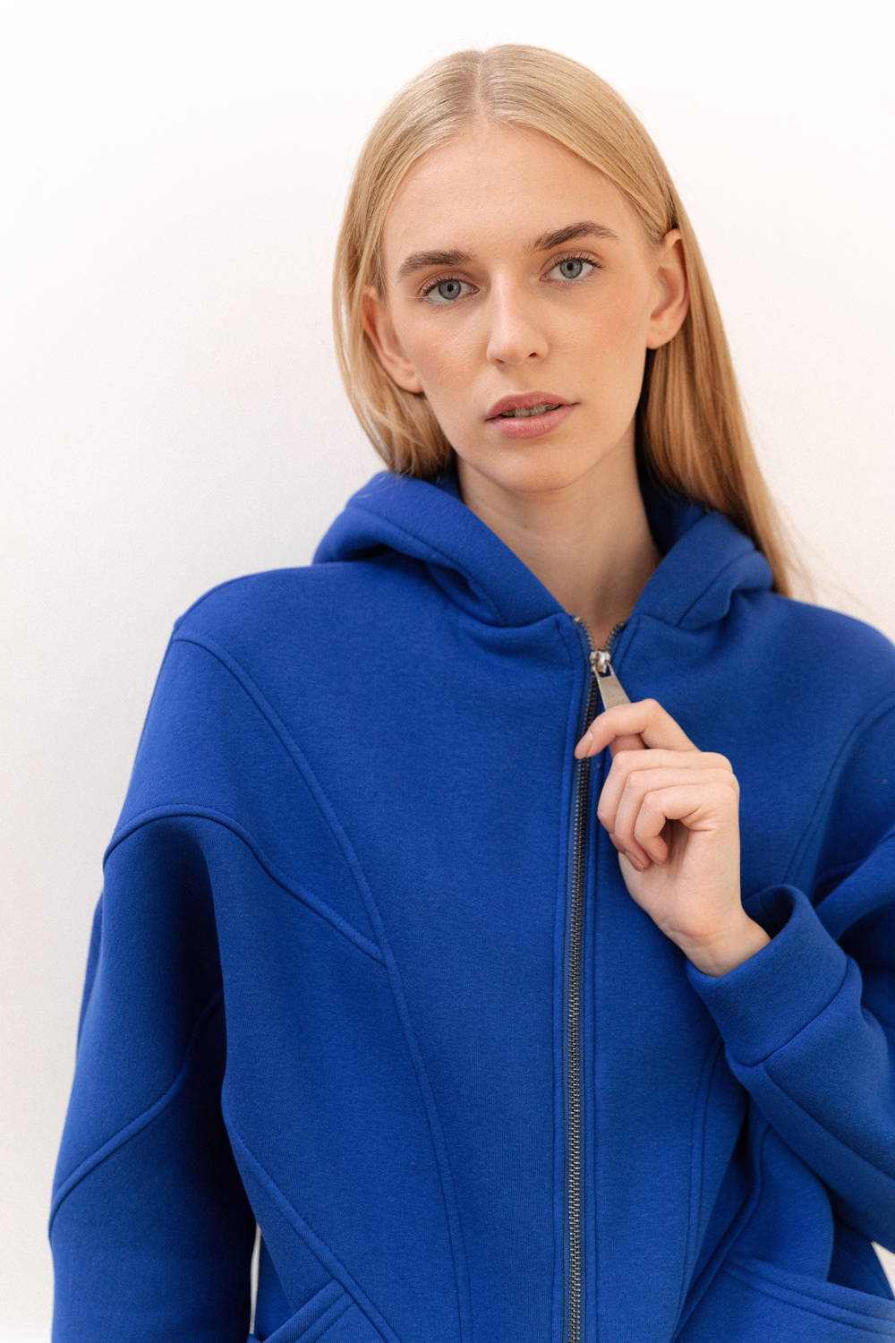 Blue fleece sweatshirt with hood