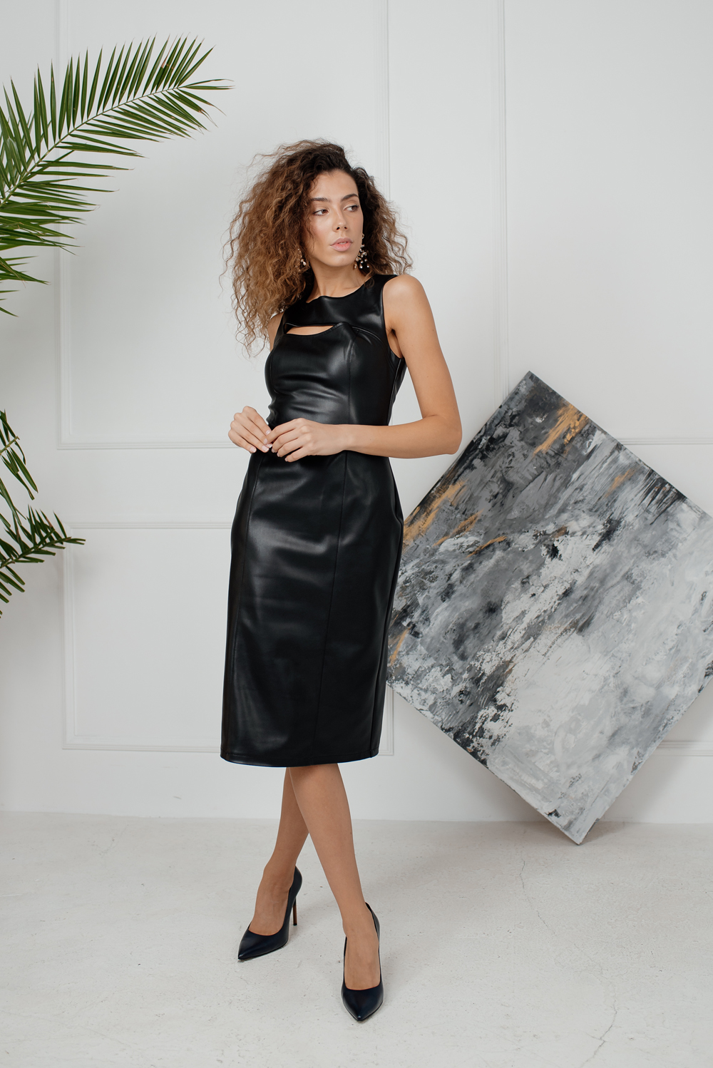 Black sheath dress made of eco leather