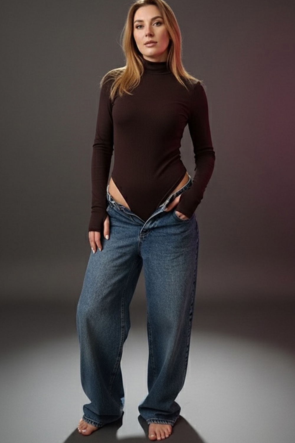 Утеплённое боди с высокой стойкой в цвете