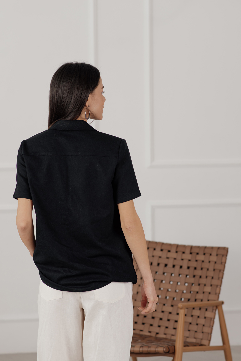 Black Linen Blazer Neck Shirt