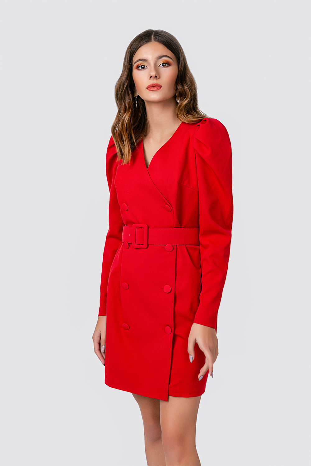 Red jacket dress with belt