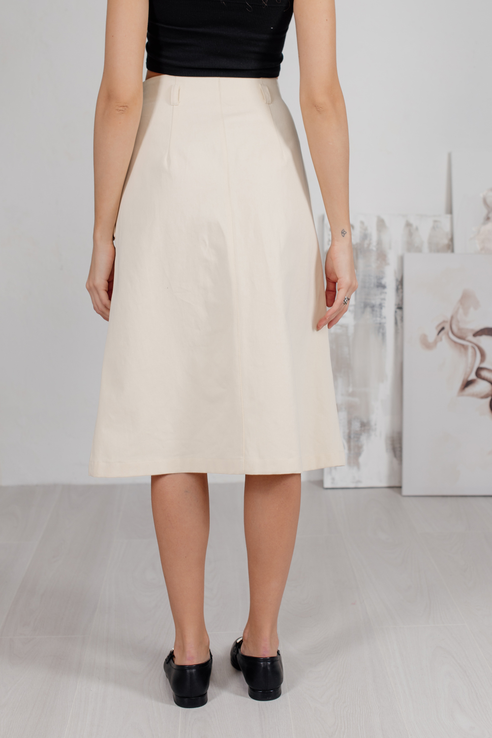 Cream midi skirt in safari style