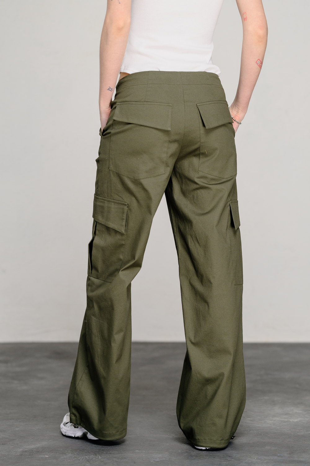 Khaki Drop Waist Cargo Pants