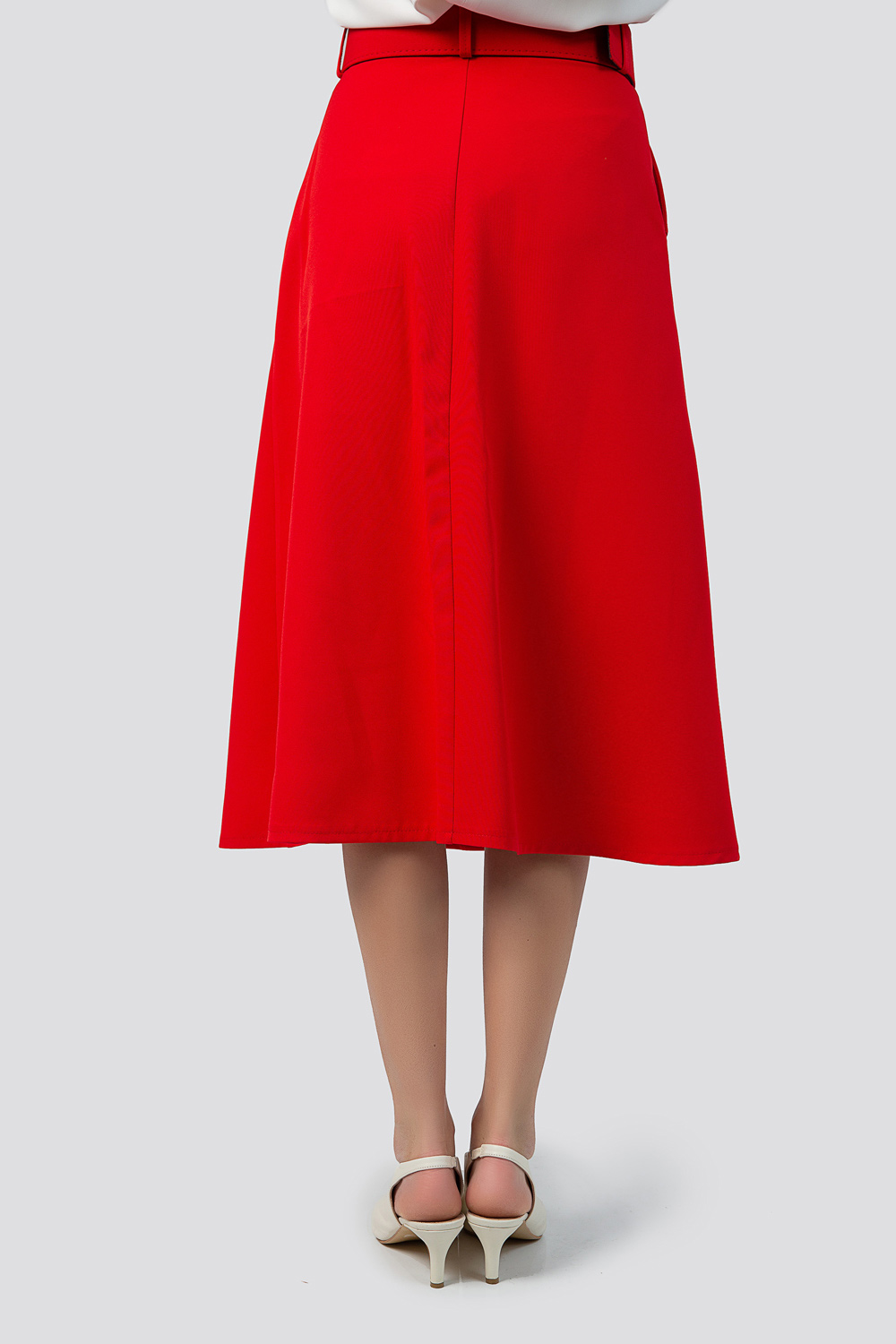 Flared red skirt with a belt