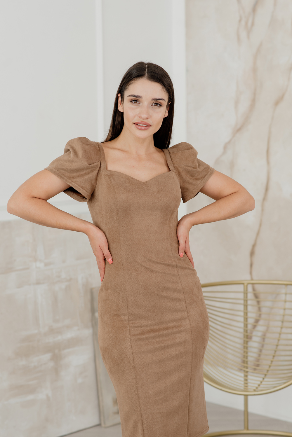 Beige cutout midi dress