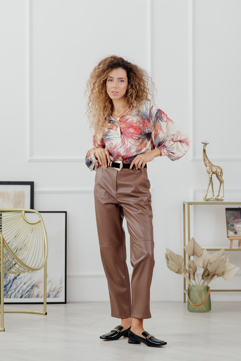Loose eco leather trousers