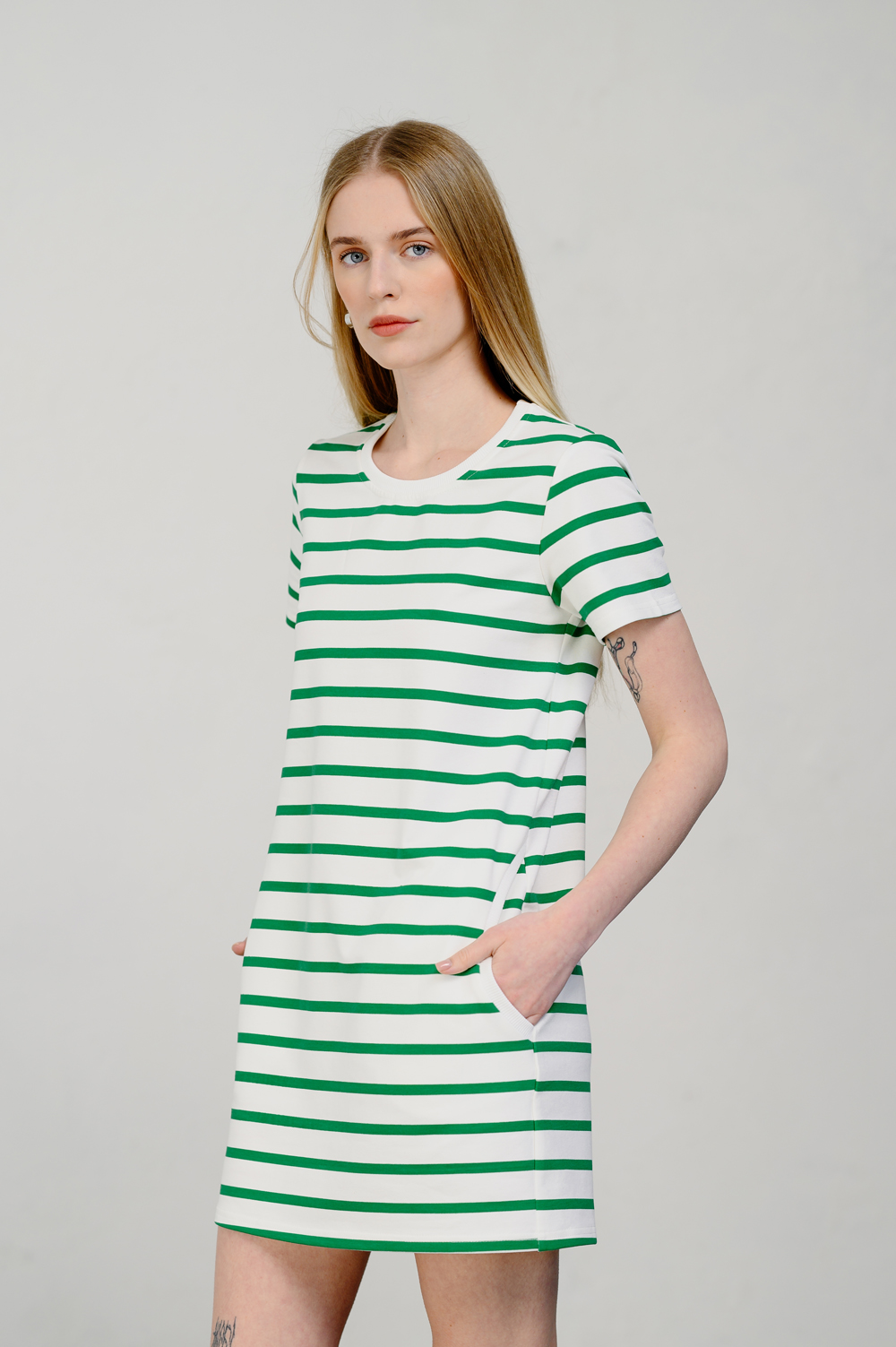 Green striped mini dress