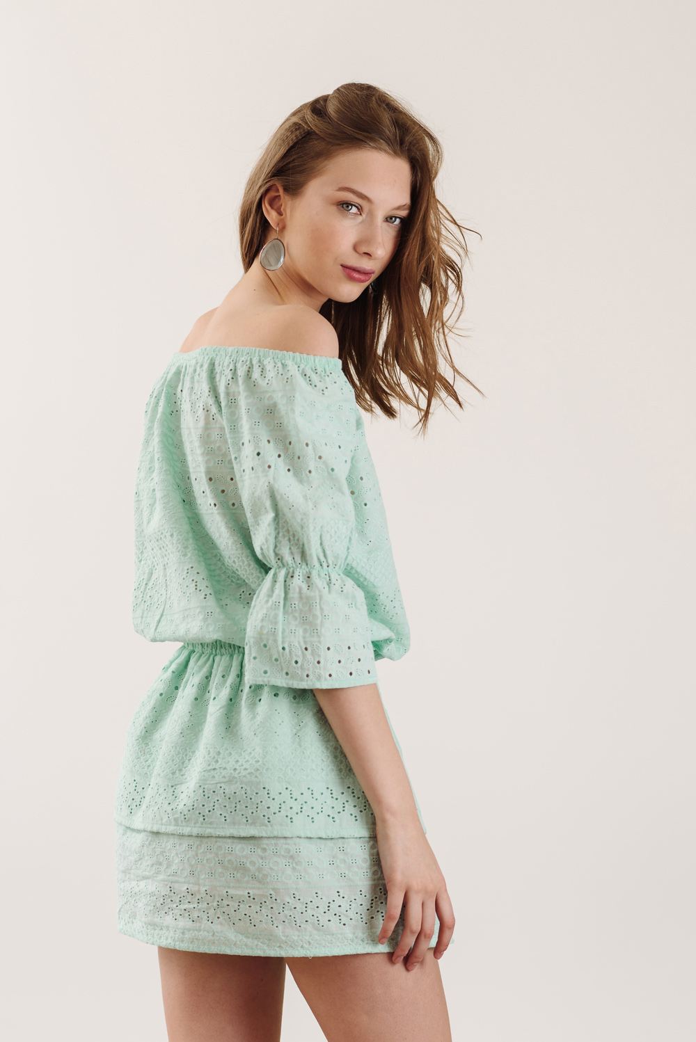 Mint embroidered cotton dress