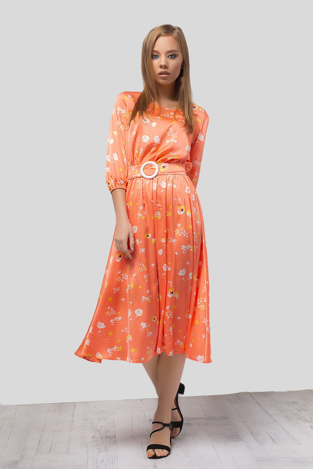 Coral silk dress