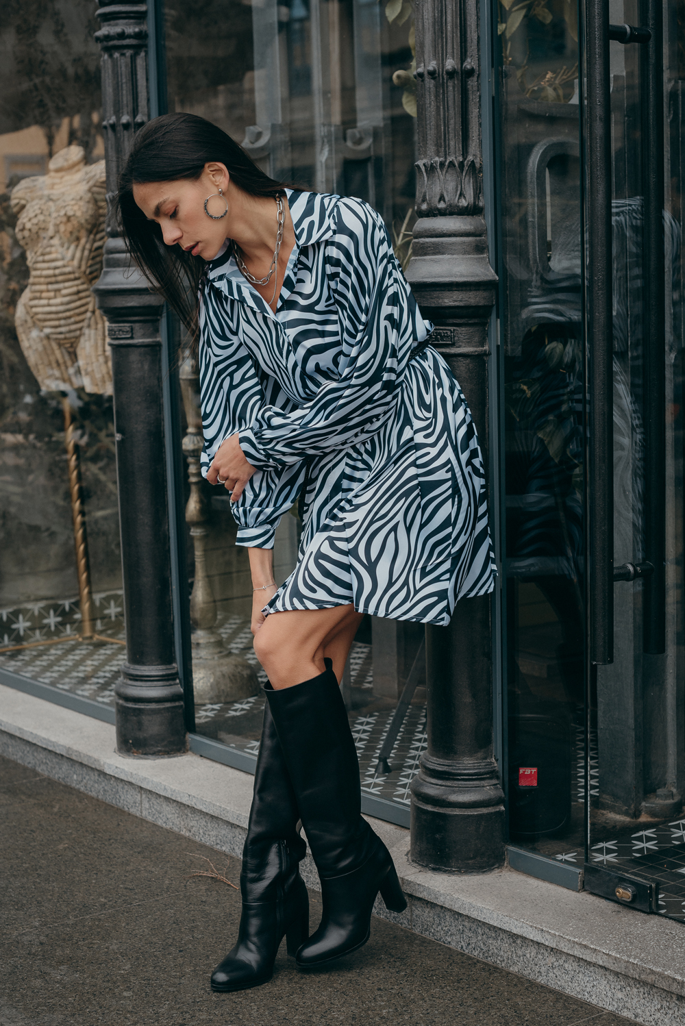 Zebra print shirt dress