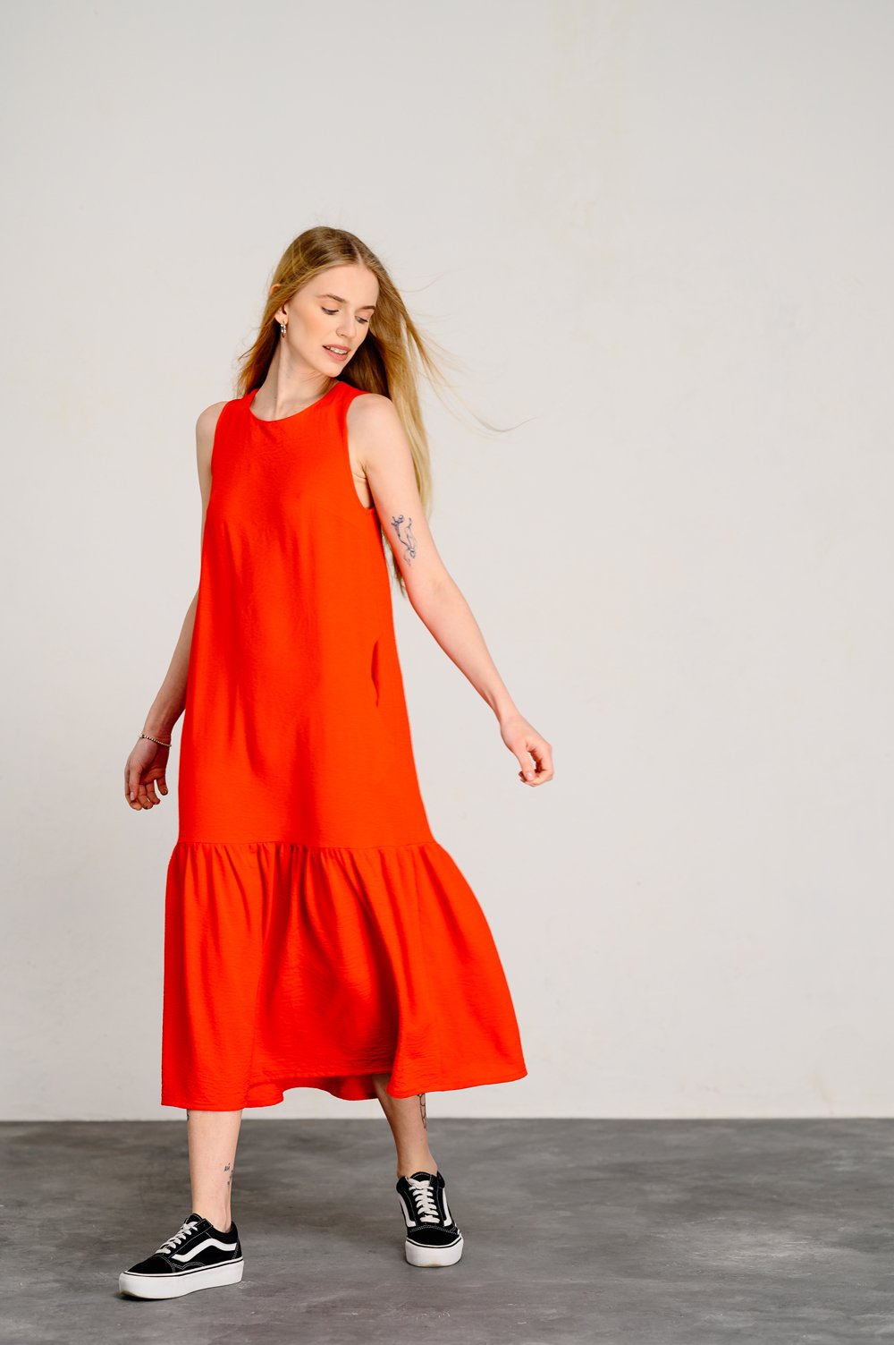 Sicilian Orange Sleeveless Loose Dress