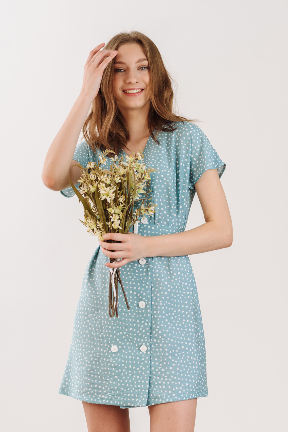 Turquoise Polka Dot Dress with Belt