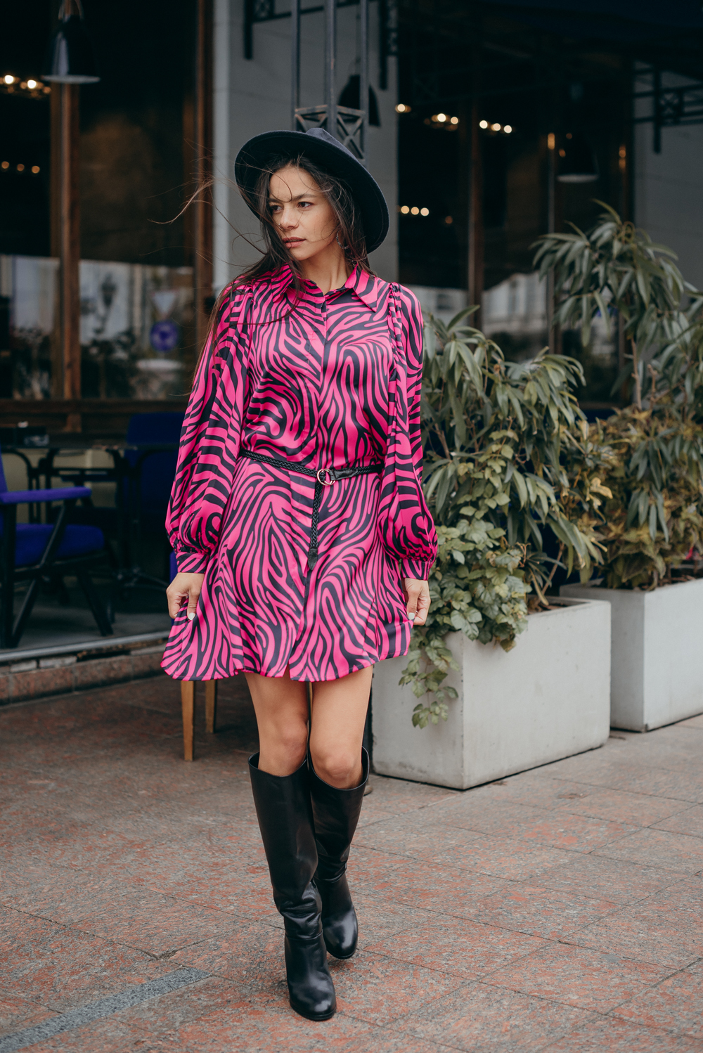 Fuchsia silk shirt-dress