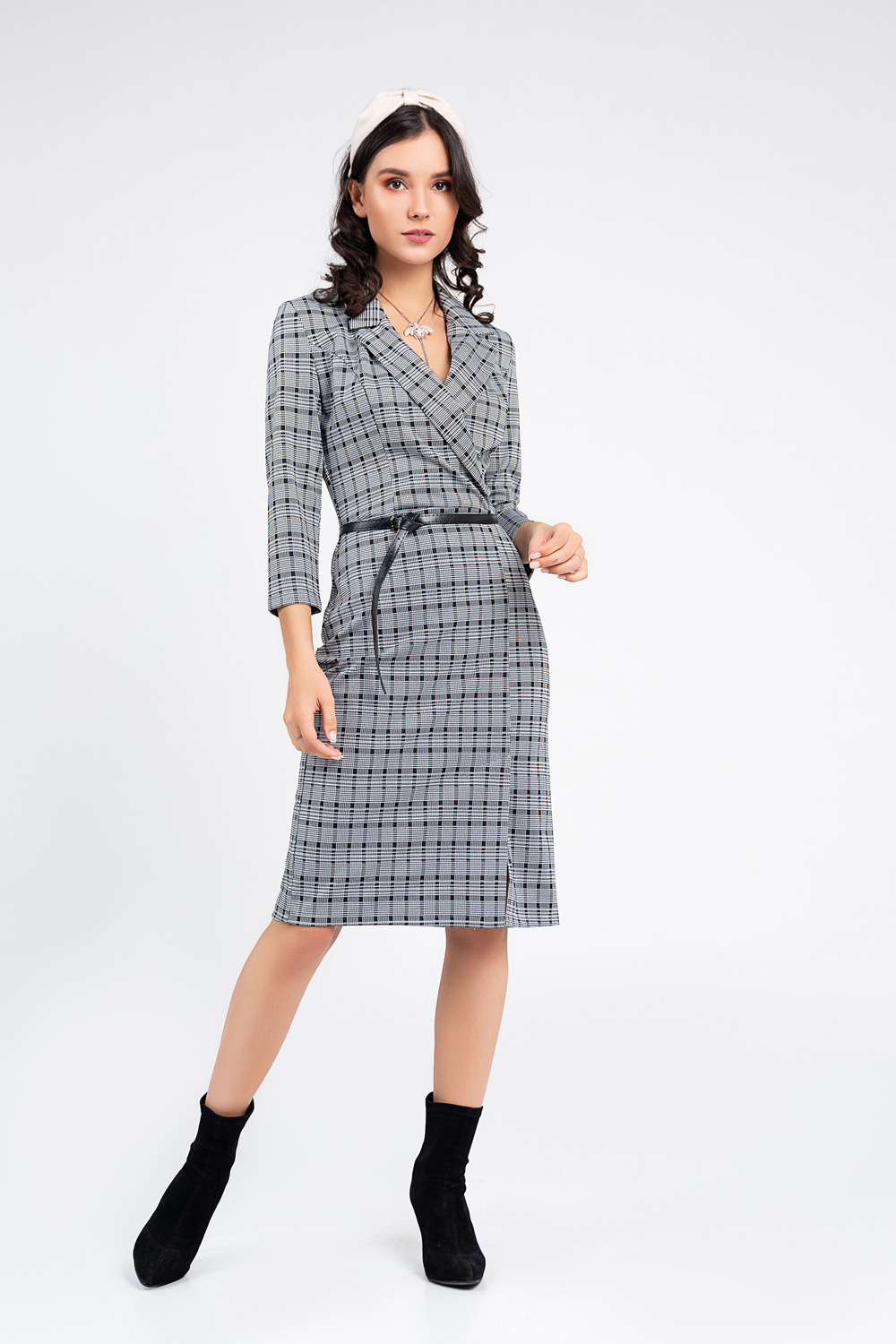 Plaid dress with jacket collar