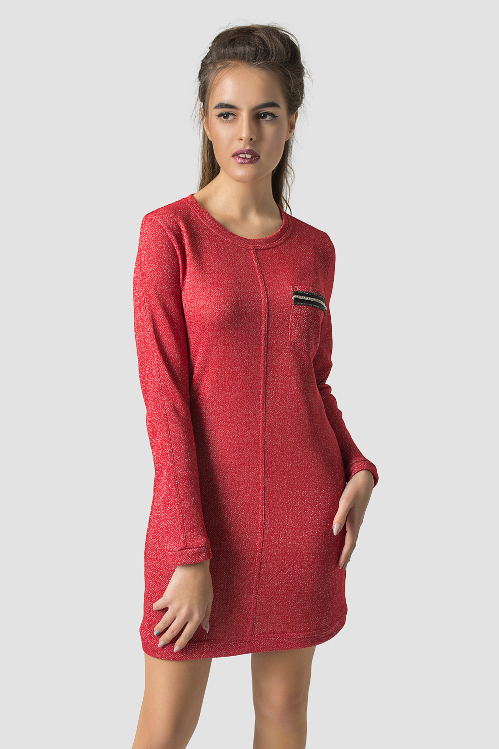 Red knit dress in red