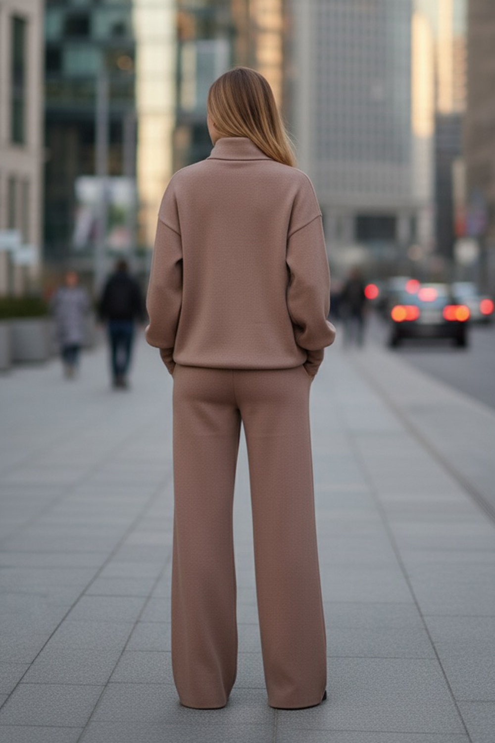 A walking suit made of soft knitted angora in the color 