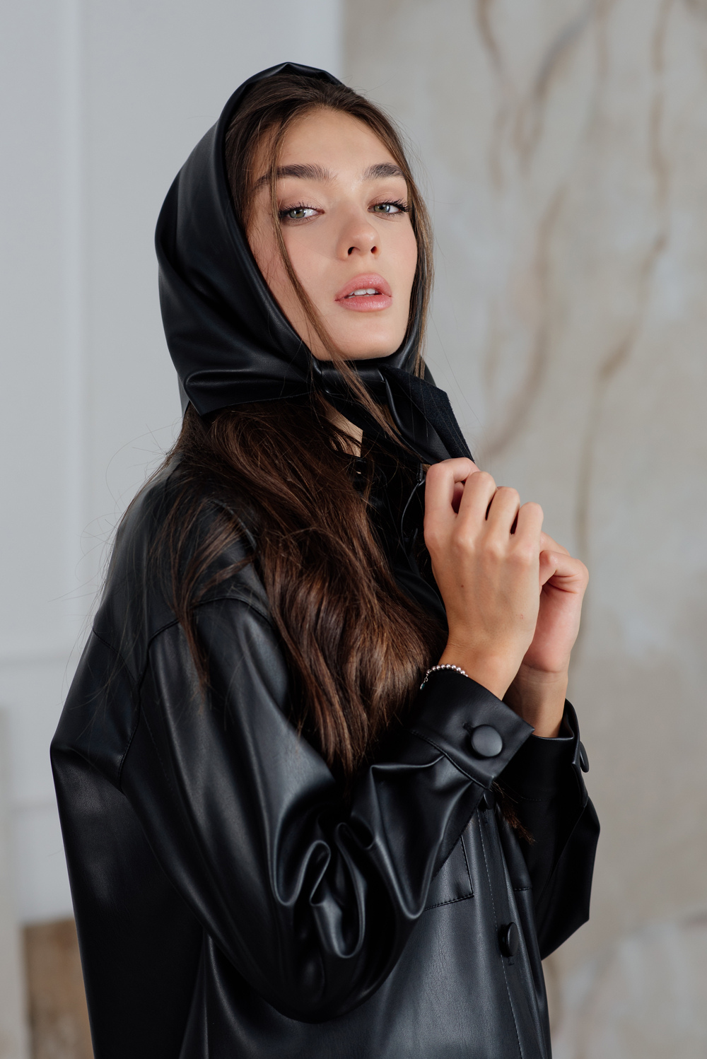 Black headscarf made of eco leather