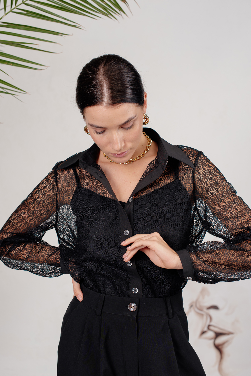 Black lace blouse with top