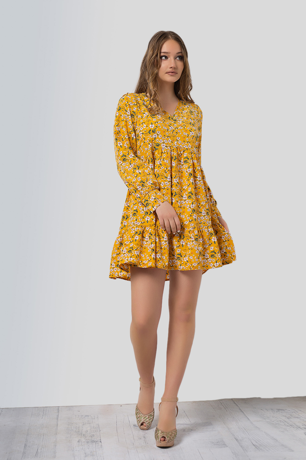 Yellow floral print dress