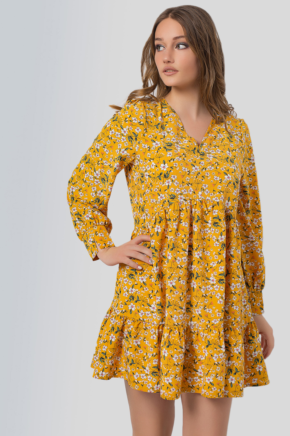 Yellow floral print dress