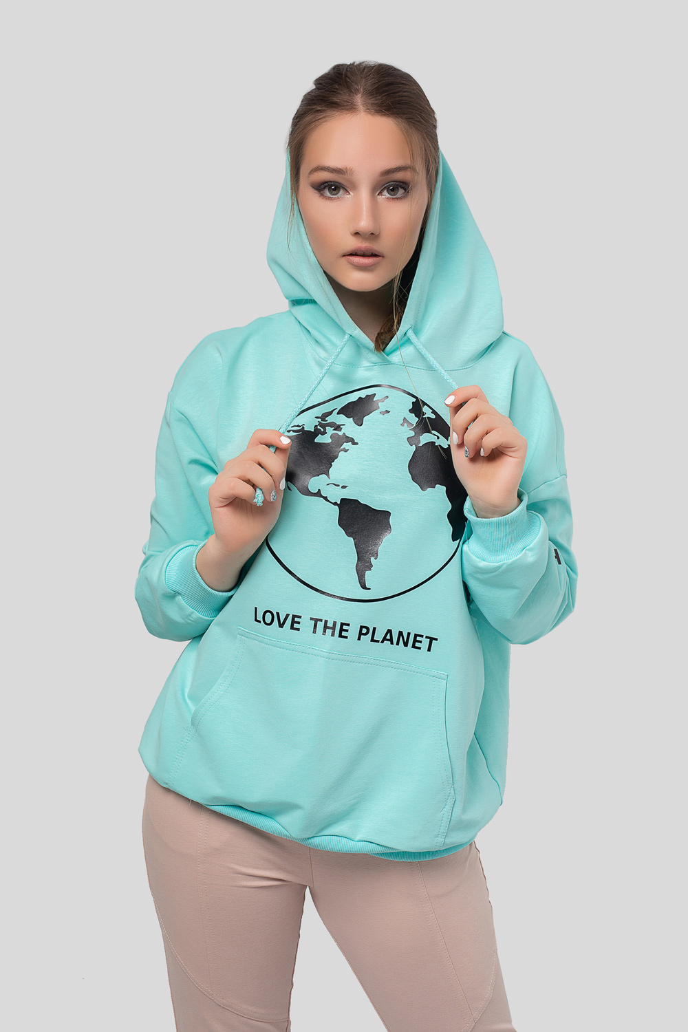 Turquoise hoodie with hood