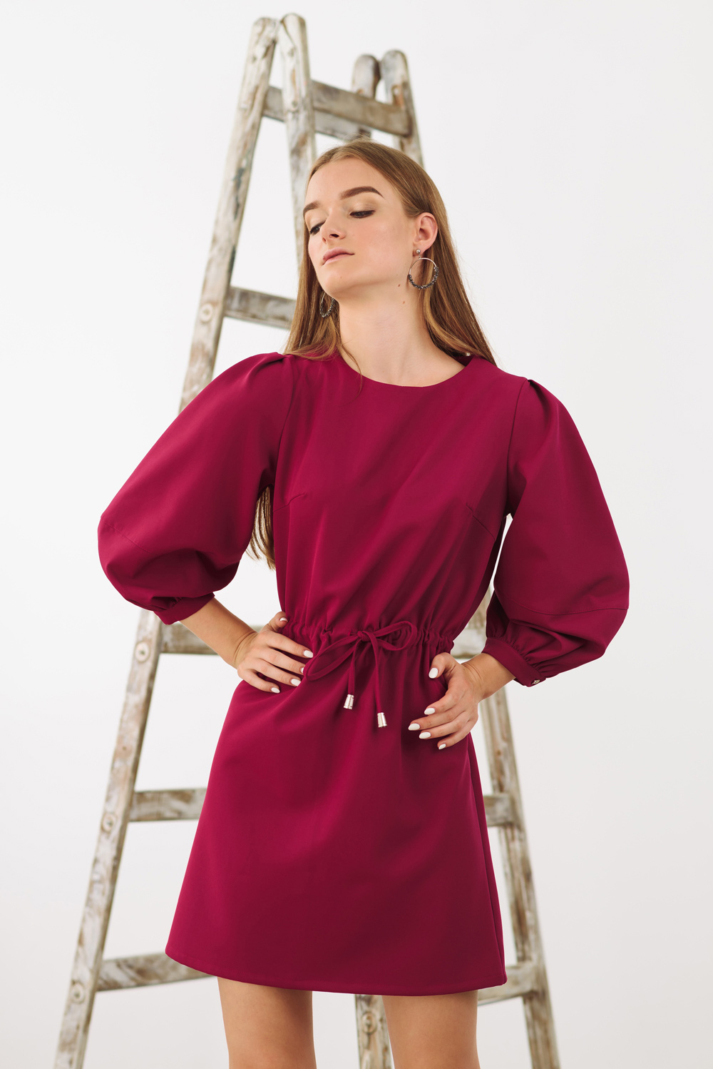 Fuchsia dress with puff sleeves