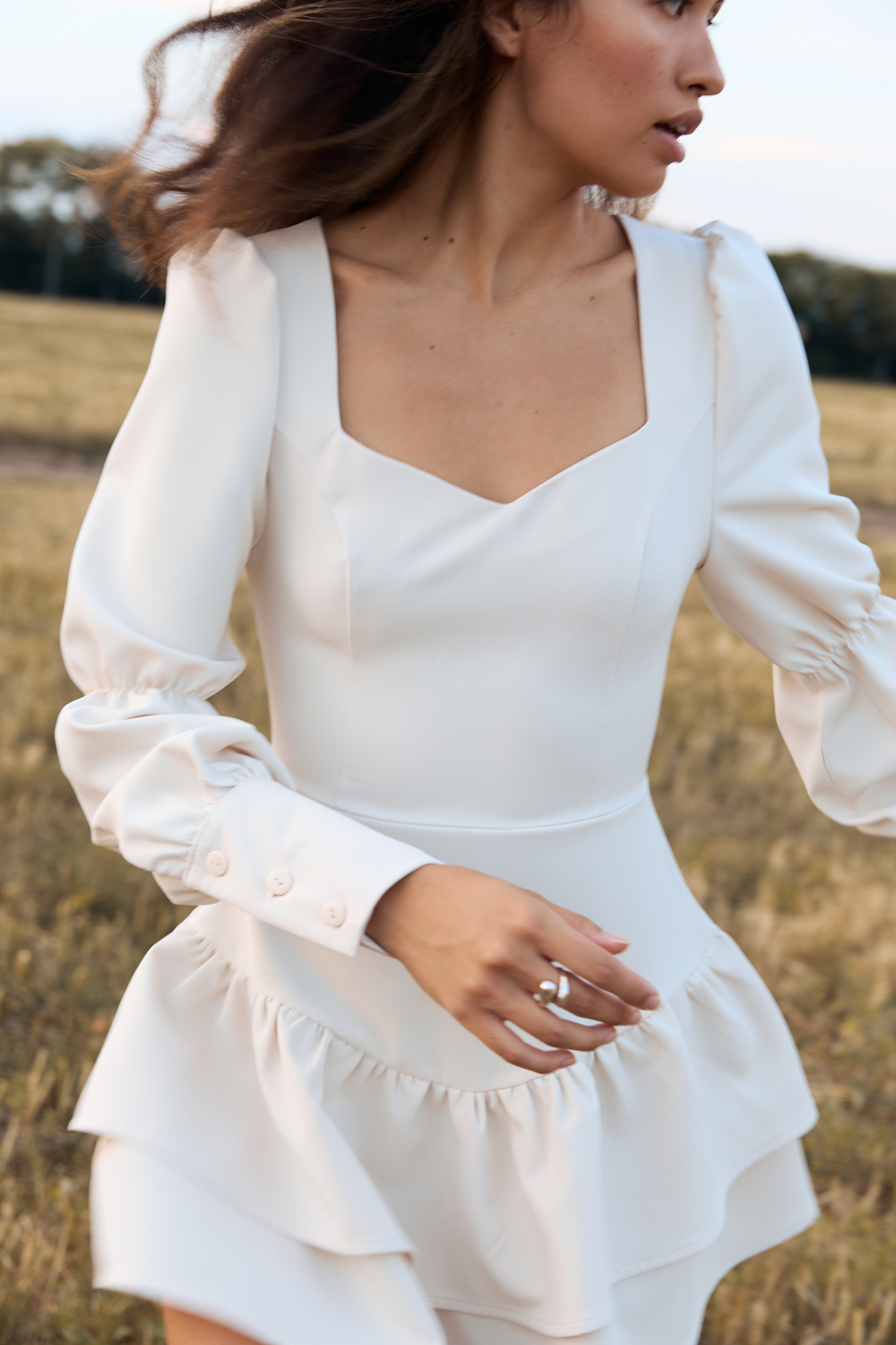Ivory dress with puffy sleeves