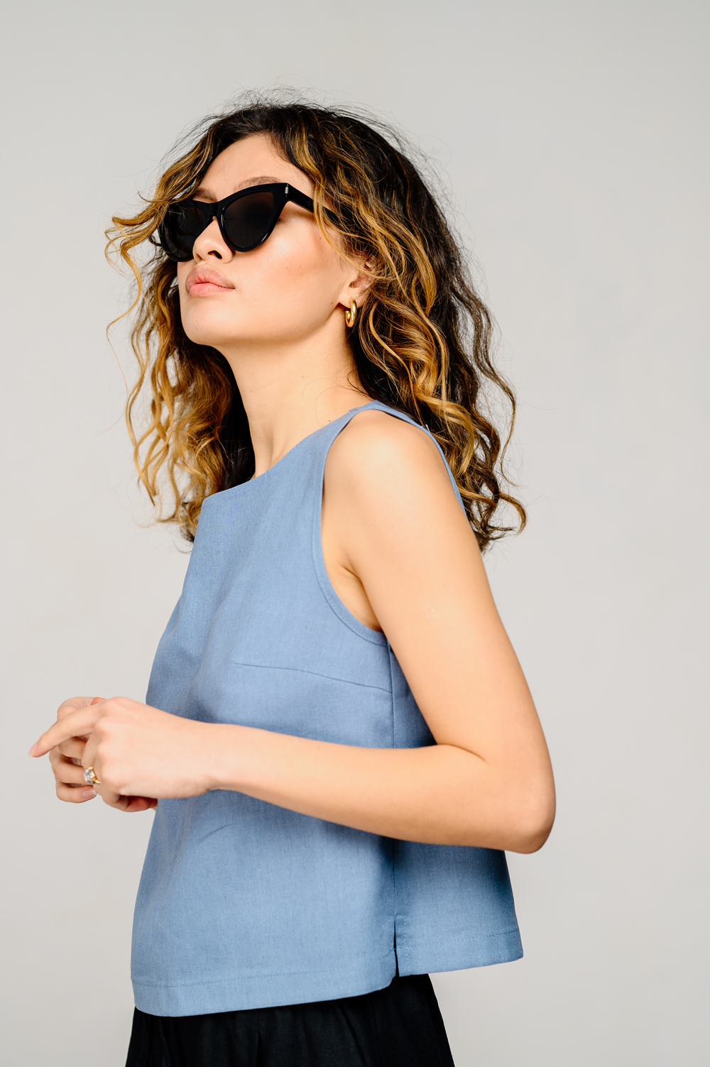 Grey-blue linen sleeveless top