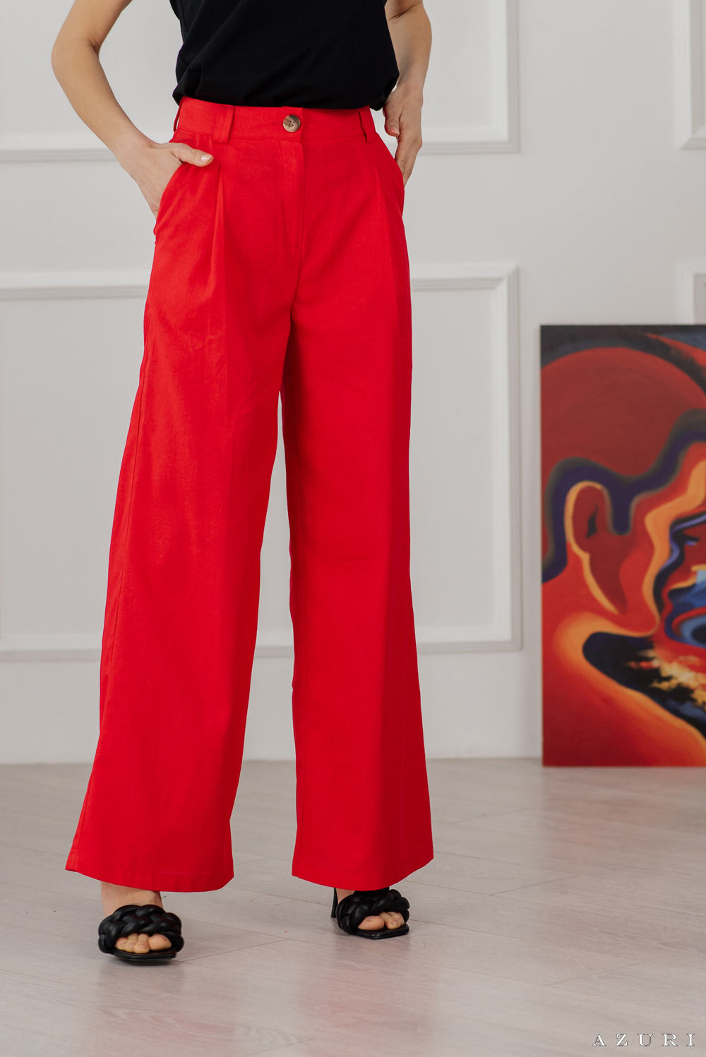 Red linen palazzo pants