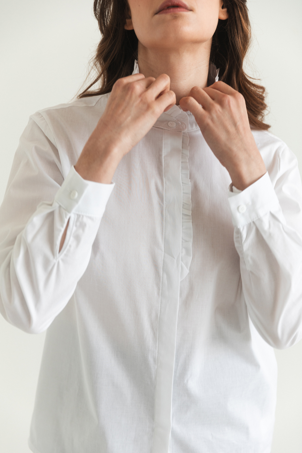 White shirt with stand-up collar