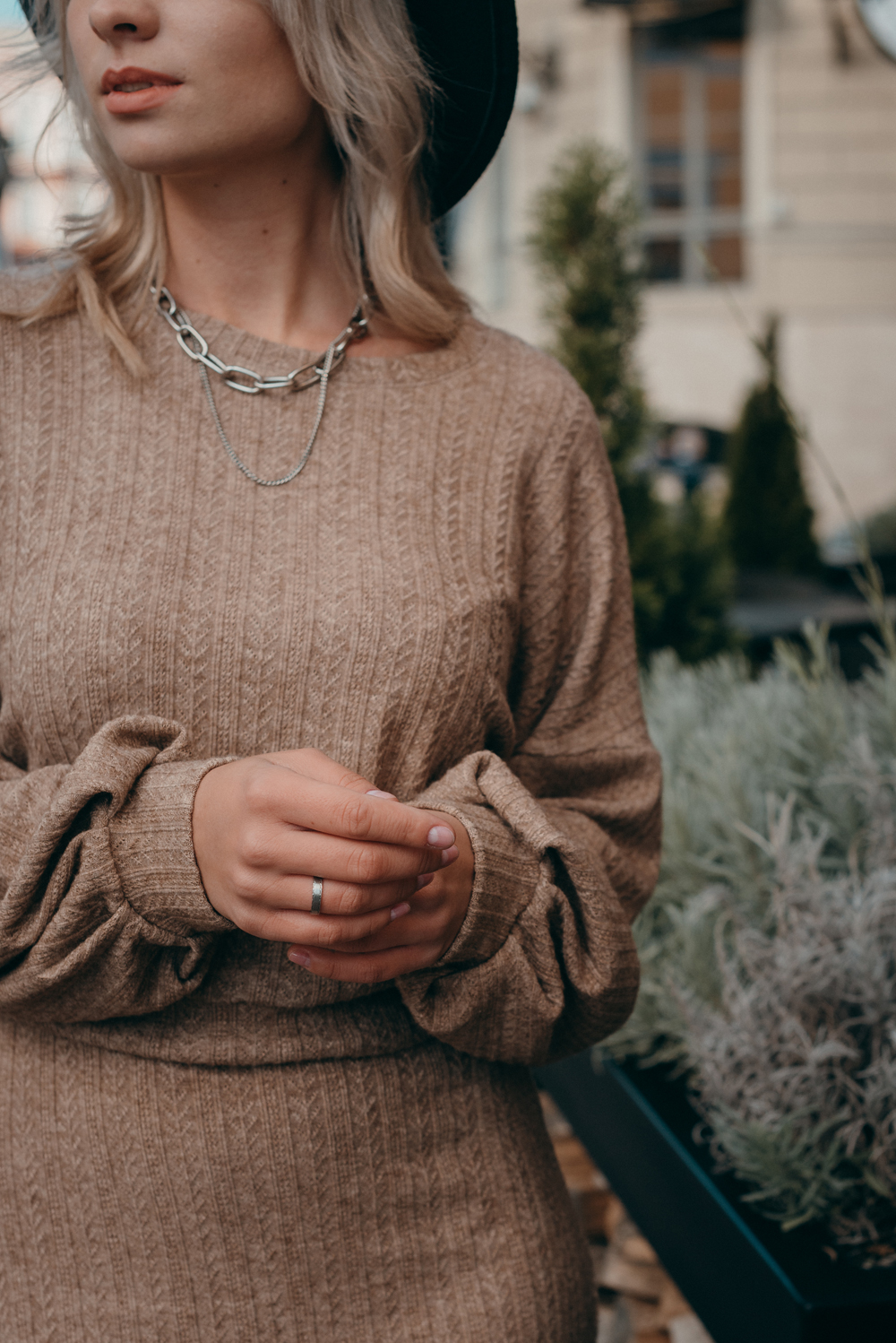 Beige drop-sleeve top