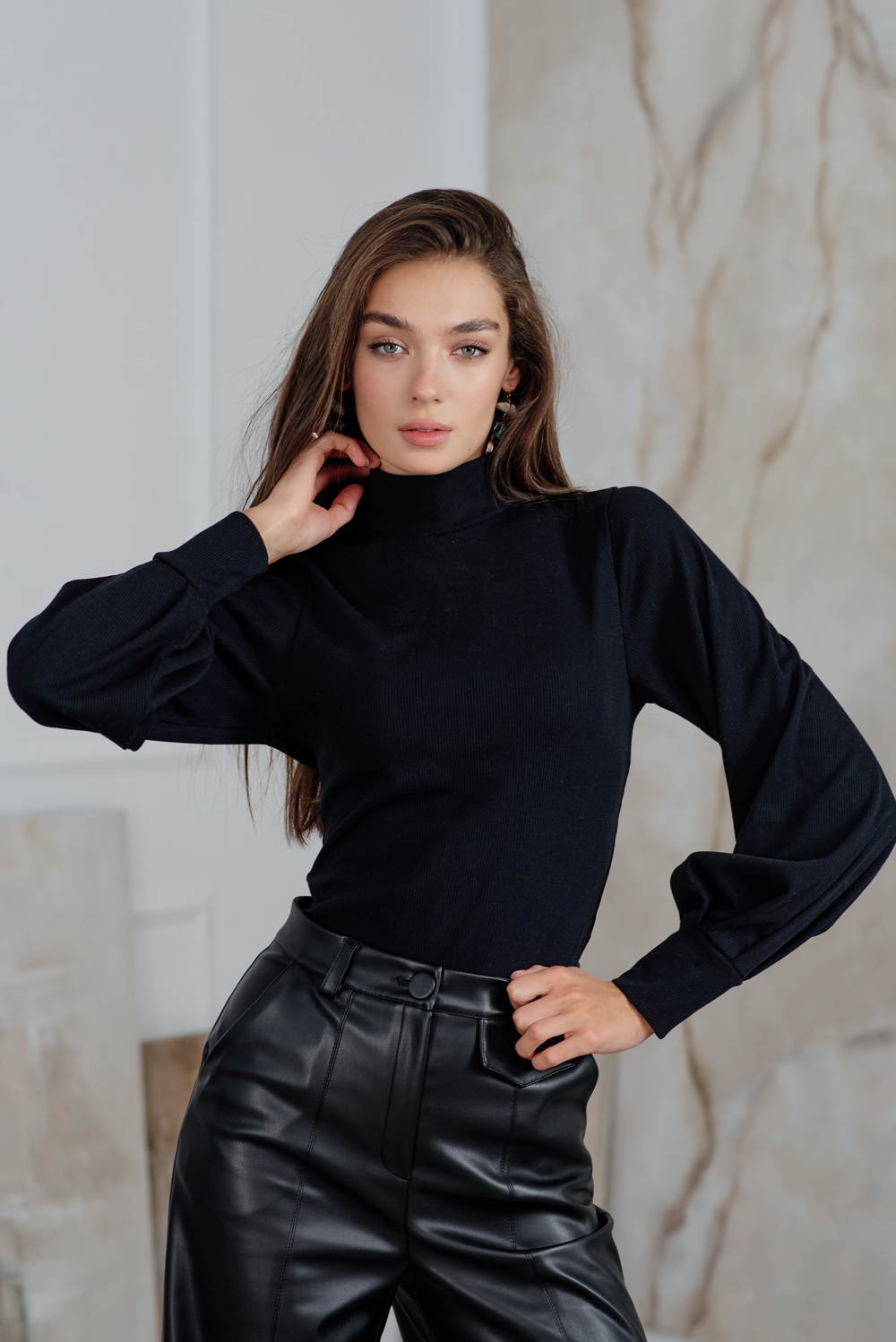 Black Puff Sleeve Sweater