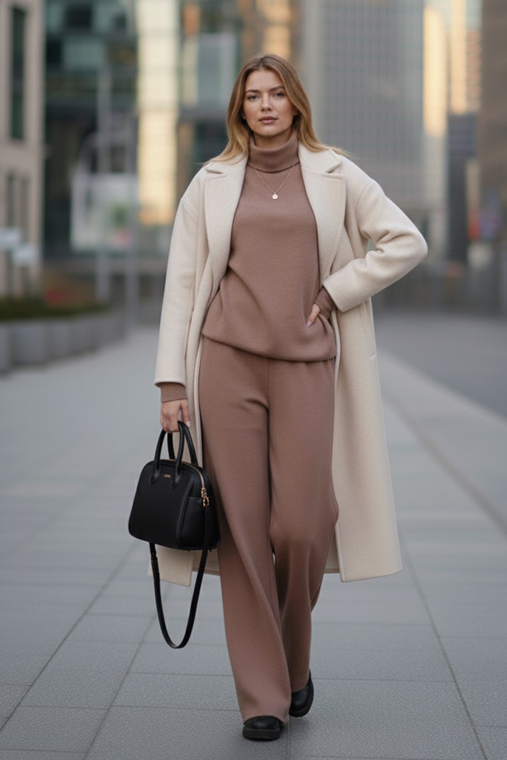 A walking suit made of soft knitted angora in the color 