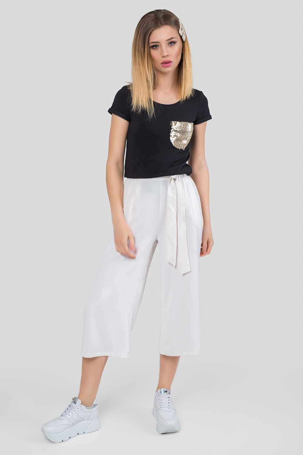 Culottes with belt and pockets