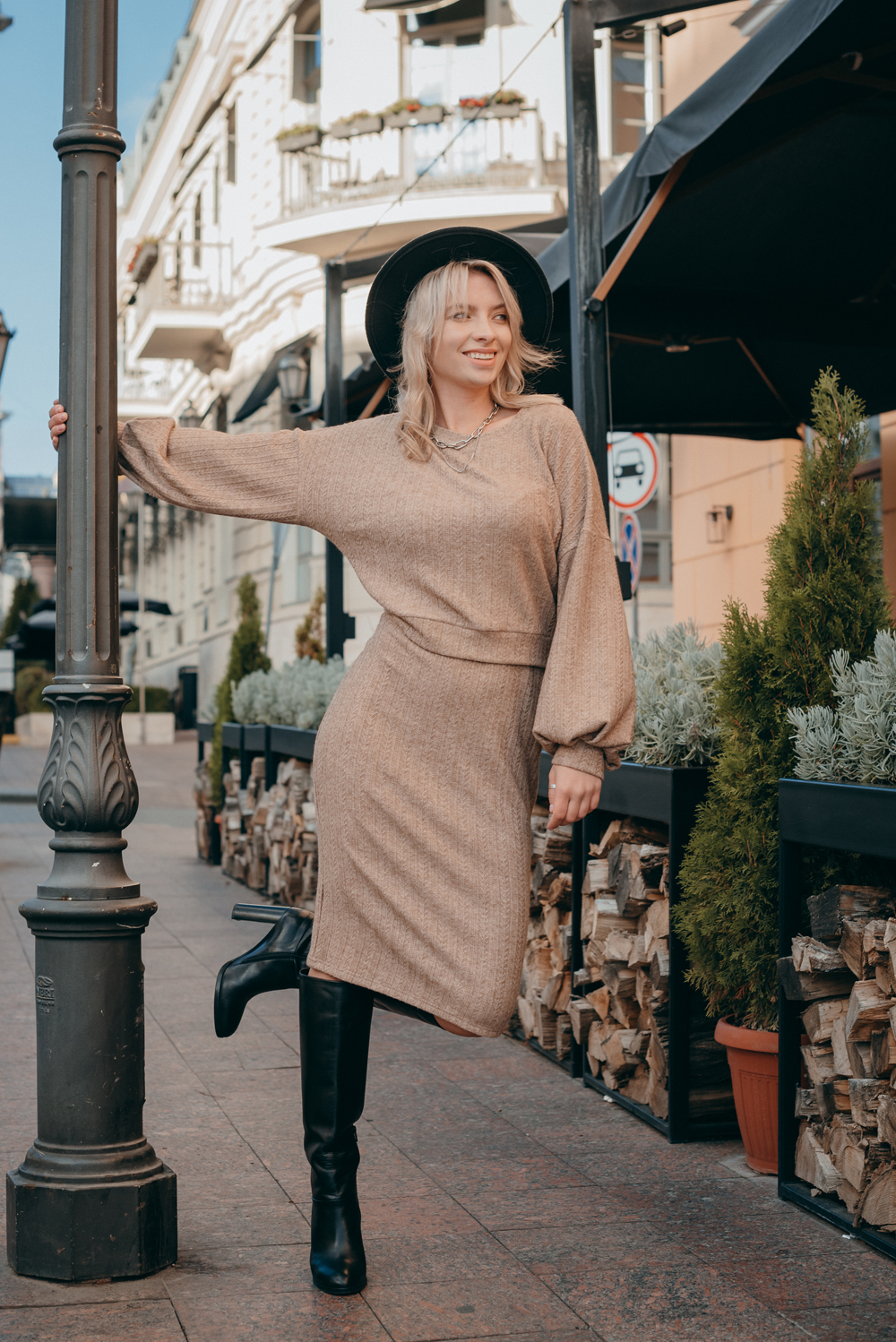 Beige drop-sleeve top