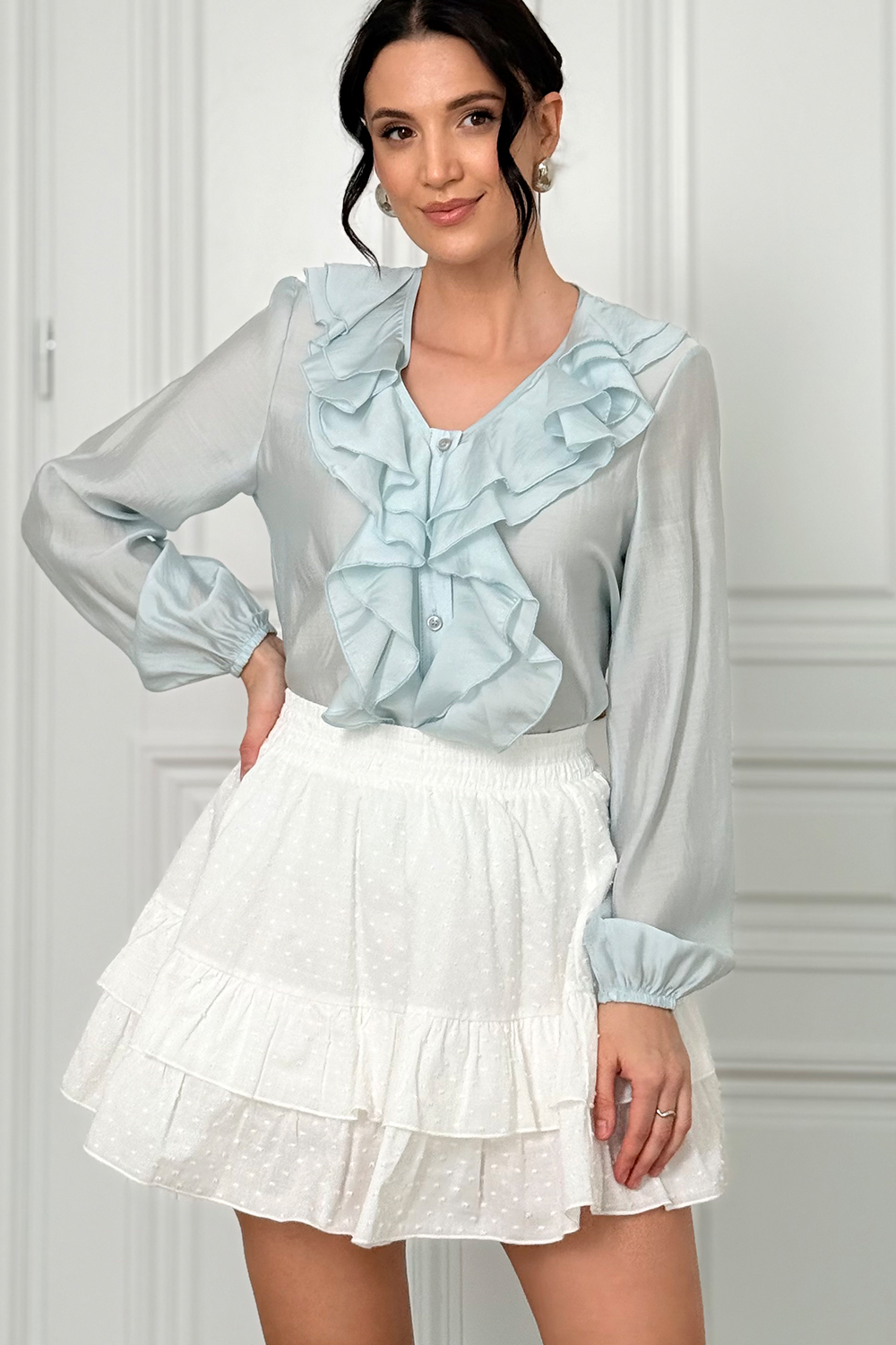 White skirt with ruffles made of lightweight batiste