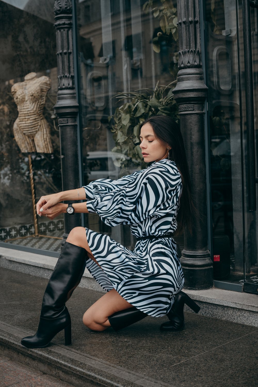 Zebra print shirt dress