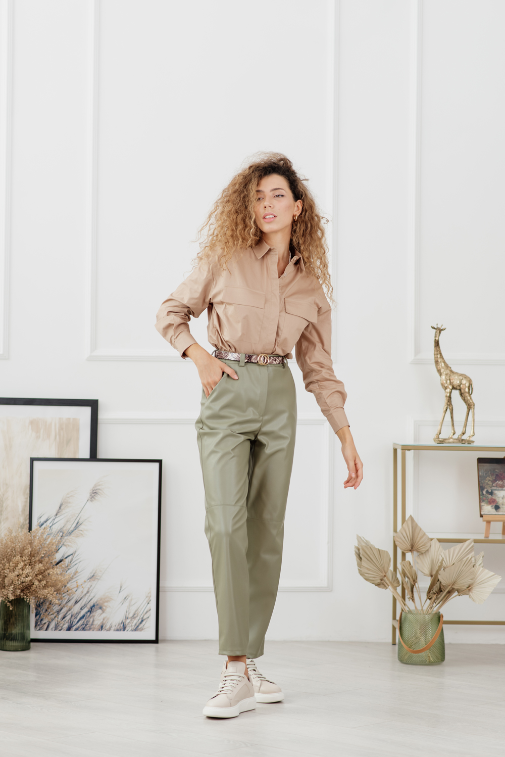Olive eco leather trousers