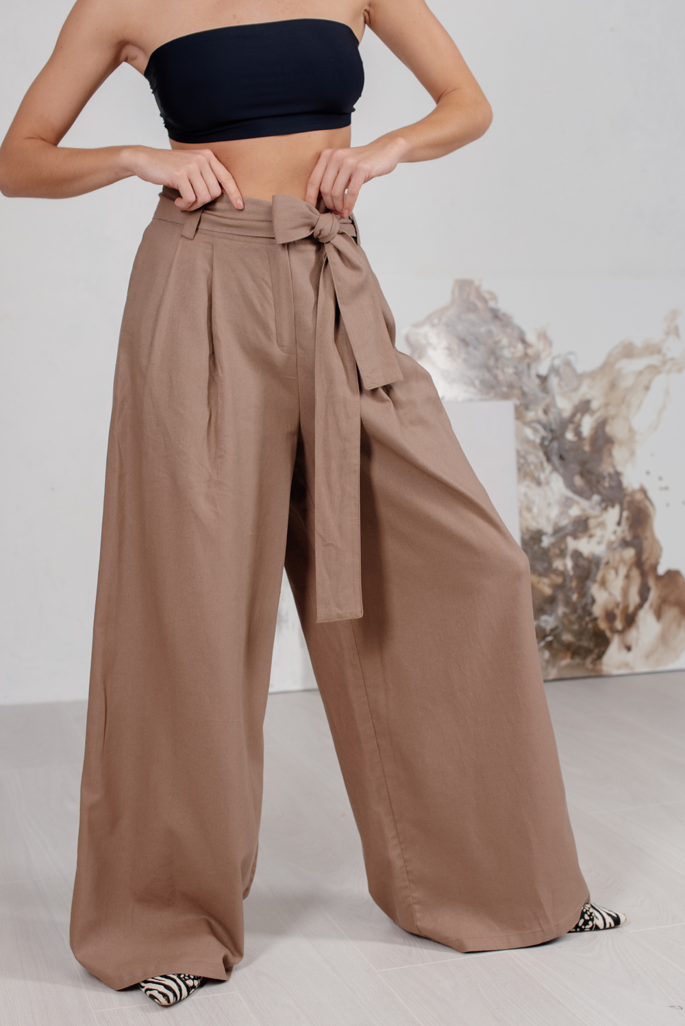 Palazzo linen trousers with pockets