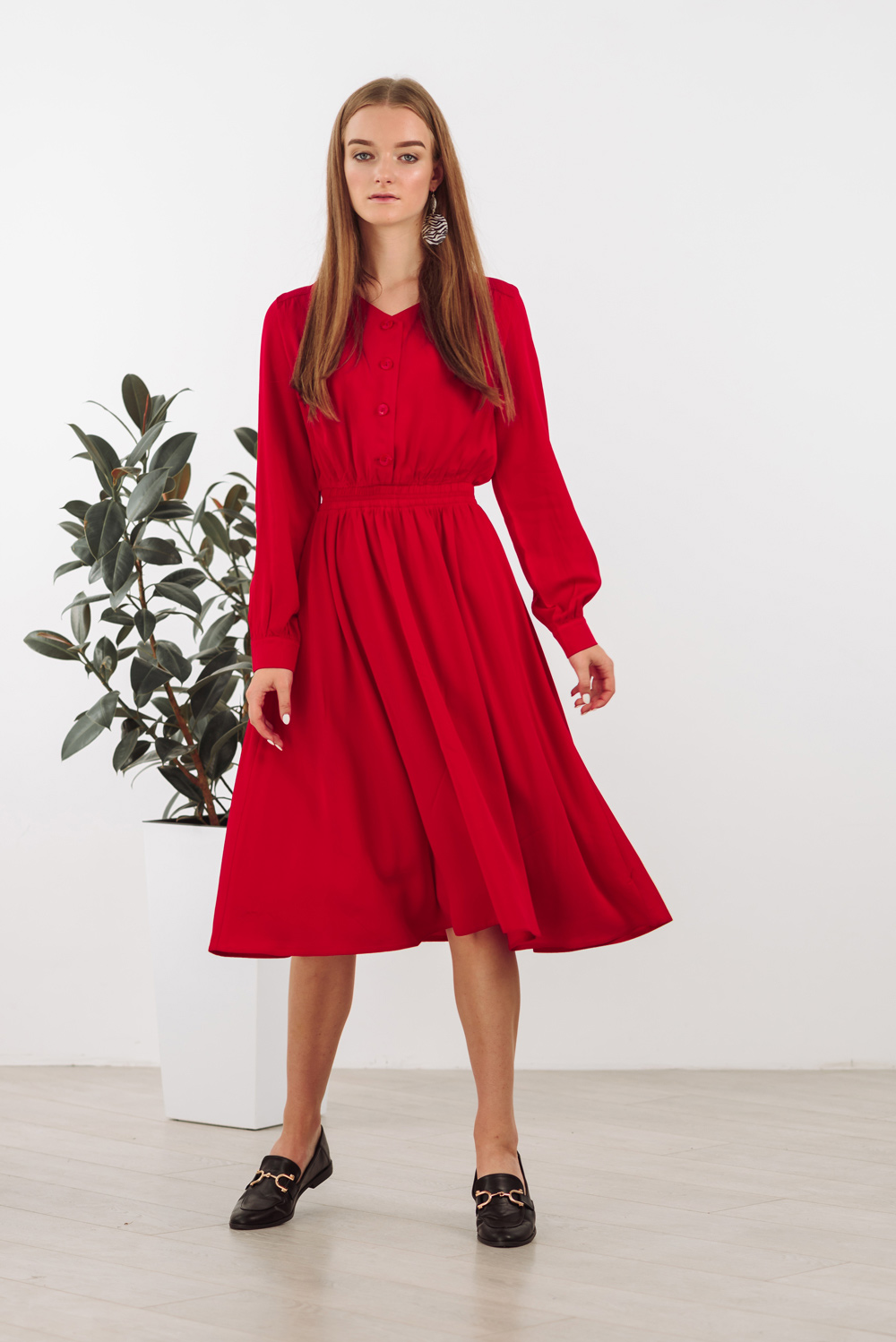 Red midi dress