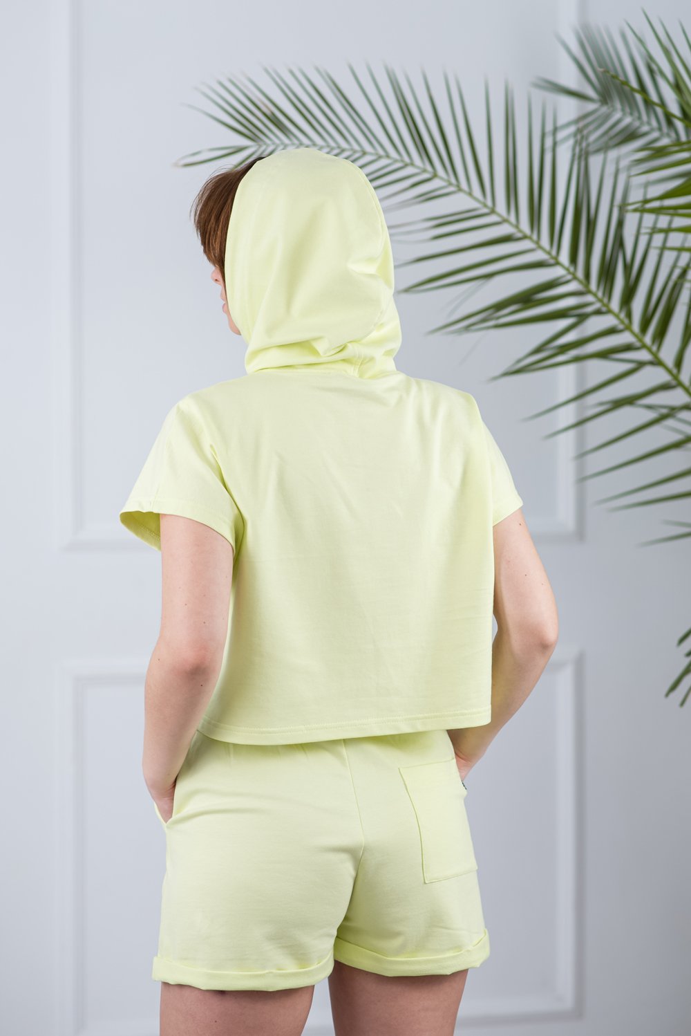 Summer suit shorts and hoodie in lime color