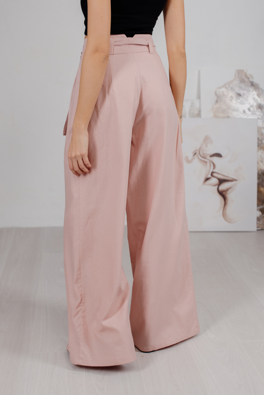 Powdered linen palazzo trousers